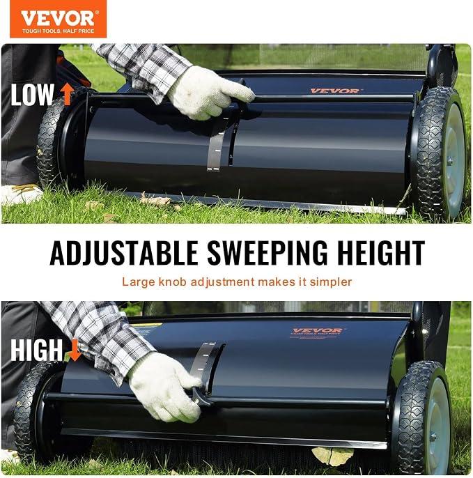 26 Inch Lawn Sweeper Push Hand Powered for Leaves, Grass Clippings & Yard Debris, 4 High-Speed Brushes & Large 7 cu ft Hopper Bag | Adjustable Height, ABS+Steel Frame (26 Inch Black2)