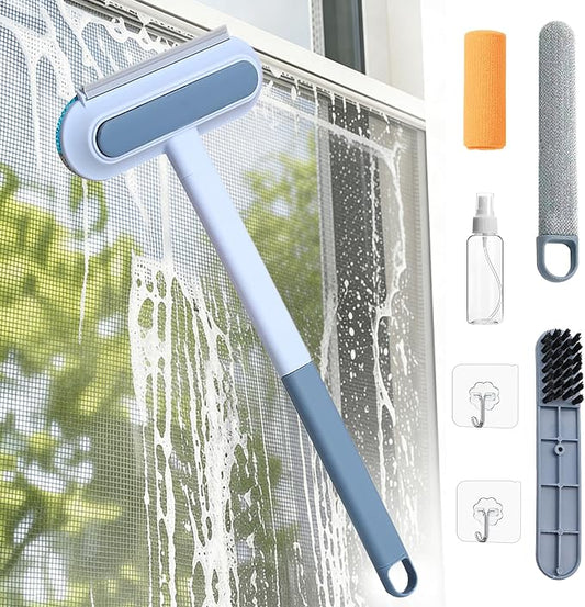 Window Screen Cleaning Brush, 6-in-1 Screen Cleaner Tool Kit with Spray Bottle, Crevice Brush and Microfiber Cloth for Window Tracks and Screens