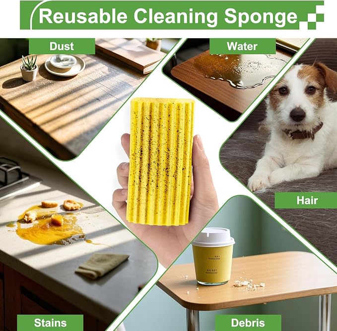 Jeymei Damp Clean Duster Sponge,4Pcs Dust Sponge for Cleaning,Gray & Yellow | Damp Dusting Sponge with Ridges,Baseboard Cleaning Tool,Reusable Wet Duster Sponge,Household Cleaning Sponges for Blinds