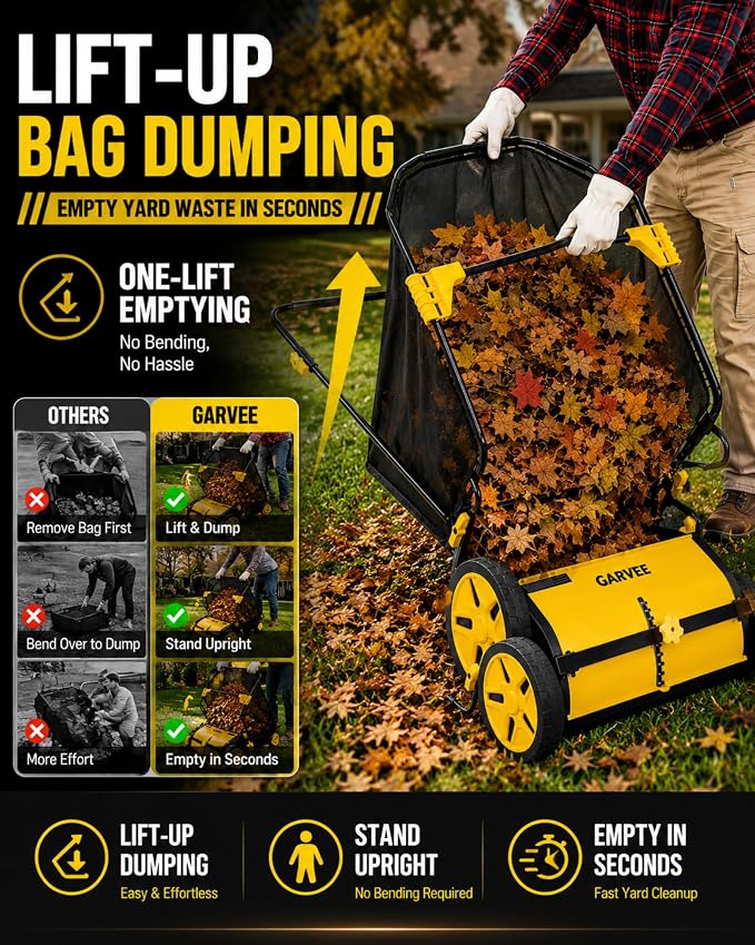 26 Inch Push Lawn Sweeper with 7 Cu. Ft. Large Mesh Collection Bag | Heavy Duty Steel Frame, 10" Rubber Wheels, 4 Spinning Brushes, Manual Height Adjustment for Leaves, Grass and Yard Debris