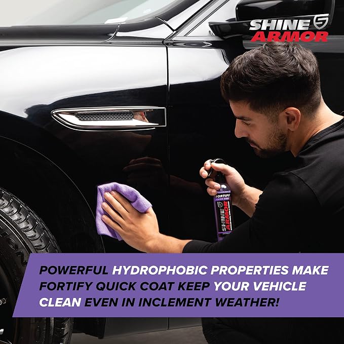 SHINE ARMOR Fortify Quick Coat - 8oz Ceramic Waterless Detailer Spray | 3-in-1 Wash, Wax & Nano-Ceramic Coating | Mirror Shine, Zero Streaks, No Dust Residue | 6-12 Month Protection | Made in USA | 8 Fl Oz - Waterless Wash, Wax and SiO2 Sealant Adds Sl...