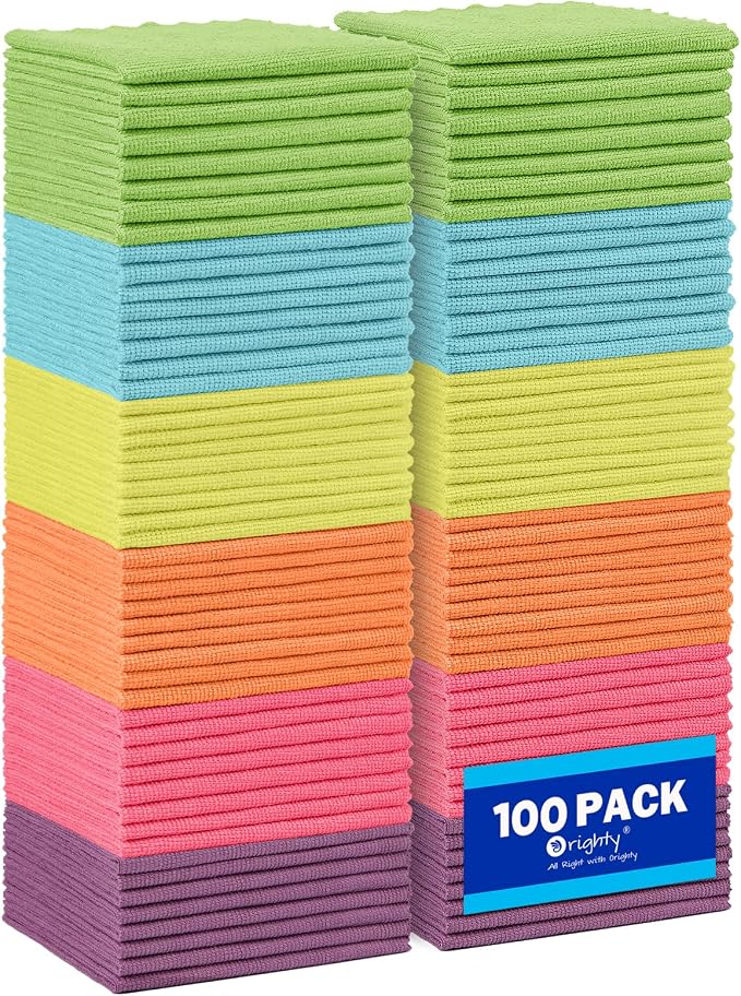 Orighty Microfiber Cleaning Cloth Bulk, 100 Pack Cleaning Rags, 12 x 11 in | Microfiber Towels for Cars, Soft Highly Absorbent Rag, Lint Free Cloths for Car Care, House, Kitchen