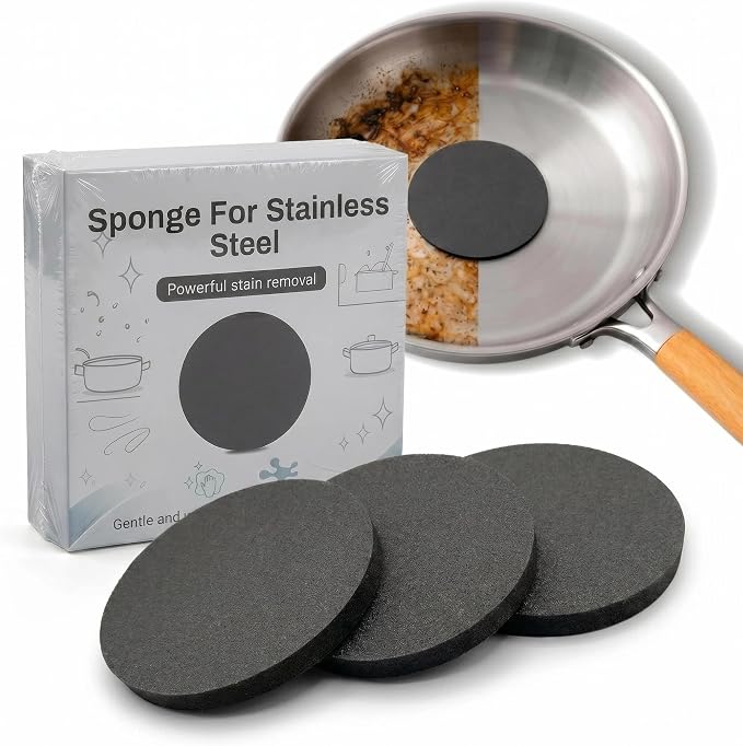 3PCS Steel Sponge for Stainless Steel Pans, Flexible Stainless Steel Sponge Heavy Duty Metal Sponge, Cuttable Non-Scratch Pads Remove Burnt Stains for Stainless Steel Cookware & Kitchen Pots