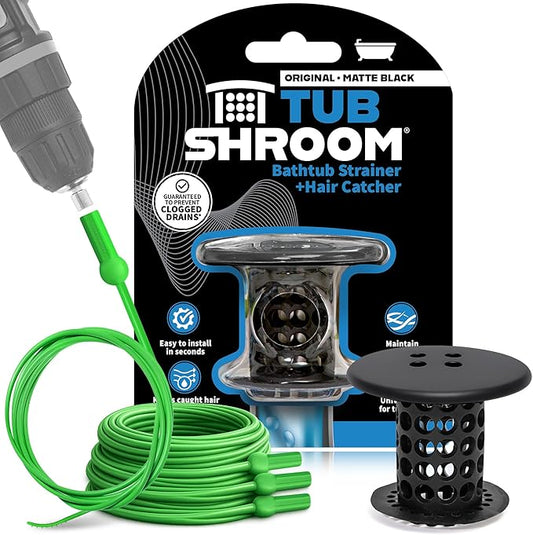 TubShroom Bathtub Drain Hair Catcher – in-Drain Tub Strainer & Clog Prevention Protector, Fits Standard 1.4”–1.75” Tub Drains, Easy Clean, Captures Human & Pet Hair Out of Sight (Matte Black)
