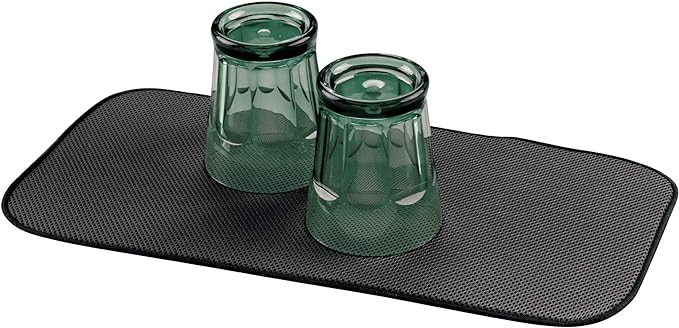 iDesign Fabric Mini Kitchen Countertop Dish Drying Mat, Black | Absorbent