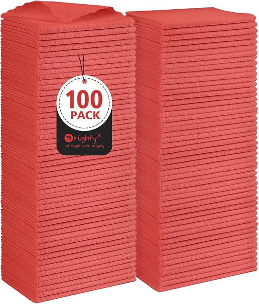 Orighty Cleaning Cloths, Shop Towels 100 Pack, Shop Rags Reusable, Microfiber Cleaning Rags Bulk for Cars, Multi-Purpose Lint Free Towels for Automotive, Mechanic, Kitchen, 11.5’’ x 11.5’’, Red | Microfiber Towels for Cars, Multi-Purpose Shop Towels, S...