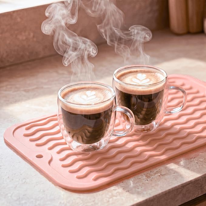 MicoYang Silicone Dish Drying Mat for Multiple Usage,Easy clean,Eco-friendly,Heat-resistant Silicone Mat for Kitchen Counter or Sink,Refrigerator or Drawer Liner Pink S 12 inches x 6 inches