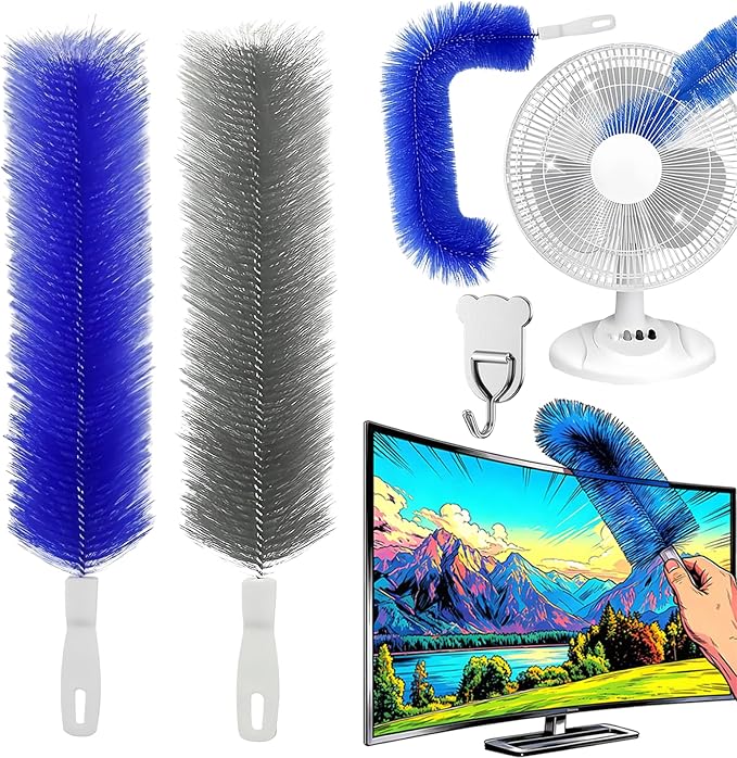 Bendable Microfiber Head, Reusable Dust Remover, 2026 Upgrade Fan Cleaner Brush, Bendable Microfiber Duster Washable Fans Cleaning Brush for Blind, Cobweb, Air Vents Cars Curtains (Mix*2)