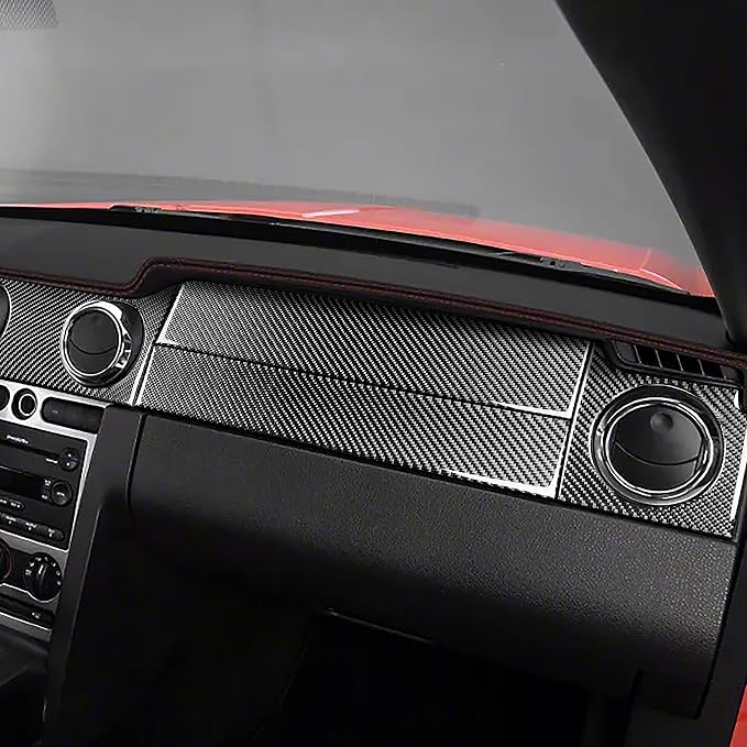 Real Carbon Fiber Trim for Ford Mustang GT Shelby Accessories | for 2005 2006 2007 2008 2009，Instrument Central Console Dashboard Panel Kit，Thick Overlay Sticker Decal，7PCs