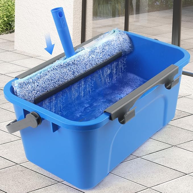 PIMEKOY Window Cleaning Kit with Bucket, Squeegee and Scrubber for Outdoor | Professional Window Washing kit, 61" High Window Squeegee & Scrubber, 3 Gal Bucket, Window Cleaner Tool for Home, Commercial