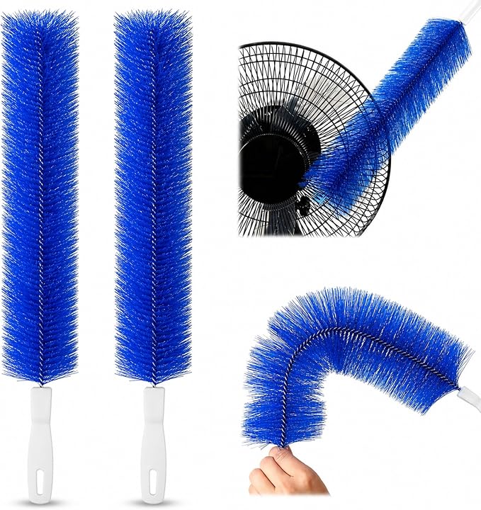 Fan Cleaning Brush, Bendable Microfiber Duster, Washable Reusable Fan Brush Cleaner for Fan Blades, Vents, Screens & Narrow Gaps (2, Blue)