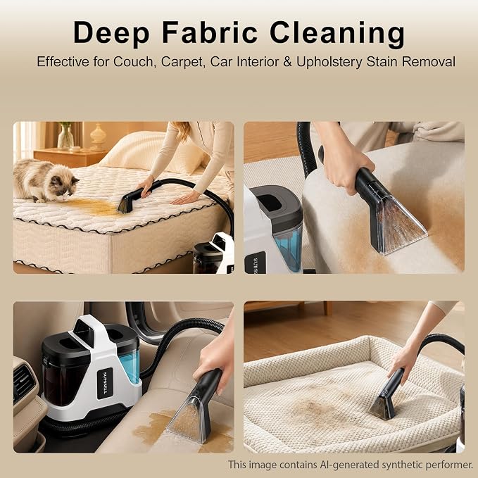 Carpet & Upholstery Cleaner Machine: Portable 16Kpa Suction, Self-Cleaning Pet Stain Remover: Spot Cleaner for Car Rug Sofa Stairs, Dual Tank, Spray Scrub System, Deep Cleaning for Rugs