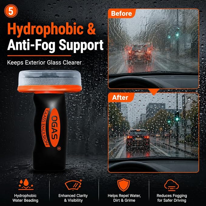 Glass Oil Film Remover for Car, 100g Car Windshield Cleaner with Sponge Applicator, Glass Emulsion Cleaner for Oil Film, Road Grime, Water Spots, Rainy Night Visibility, Exterior Auto Glass Only