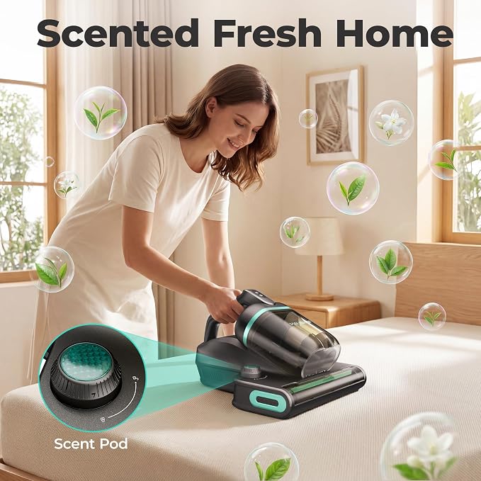 HAUSHOF Cordless Mattress Vacuum Cleaner, 17kPa, 2 Suction Modes | 275nm UVC Light, Dust Index Indicator, 140°F Heat, Beater Brush, H12 HEPA Filter, 16.9oz Dual Cup, For Couch, Bed, Furniture