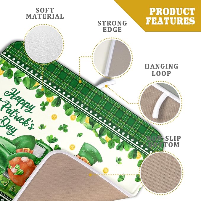 Shamrock Truck Dish Drying Mat Buffalo Check Dish Drainer Mat 16x18 inch Reversible Microfiber Quick Dry Rack Pad for Kitchen Counter Sink