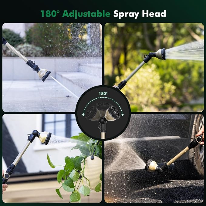 RESTMO Heavy Duty Watering Wand, Metal Garden Hose Nozze Sprayer | 180° Swivel Ratcheting Head, 18-Inch Hose Wand with 10 Spray Patterns & Flow Control, Ideal for Hanging Baskets & Shrubs