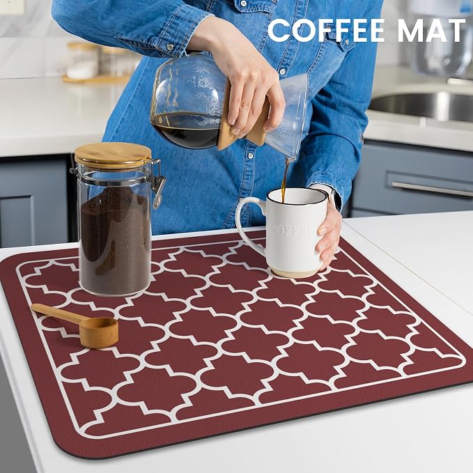 WISELIFE Dish Drying Mat Super Absorbent Drying Mat Large Dish Drying Mats for Kitchen Counter Easy Clean Dish Mat Kitchen Drying Mat15"x 18" Stylish Red