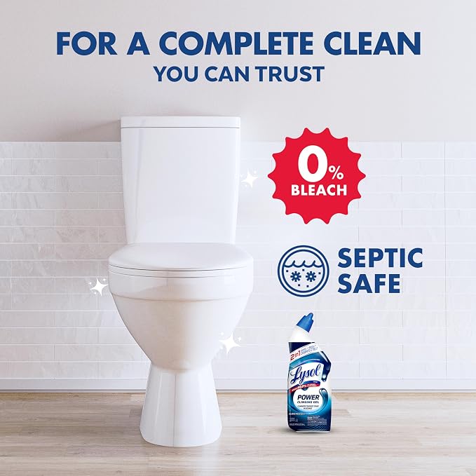 Lysol Toilet Bowl Cleaner, Max Strength Bathroom Cleaning Supplies, Toilet Bowl Cleaner Clinging Gel, Home Essential, Instant Stain Removal, Disinfecting and Deodorizing, Bleach Free, 24 oz (4ct)