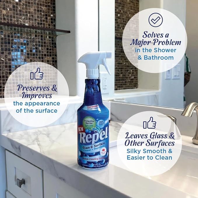 Clean-X New REPEL Glass and Surface Cleaner with Barrier Technology- 32 fl. oz. – 12 Pack Cleans and repels water and soil- Professional Cleaners by UNELKO Pro