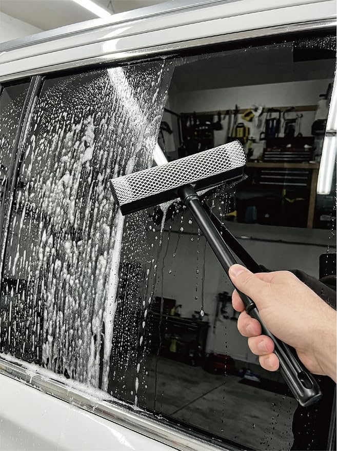 2 in 1 Window Squeegee for Car,Window Cleaner with Long Handle,Sponge Car Squeegee for Gas Station, Glass,Shower,Outdoor High Window Cleaning