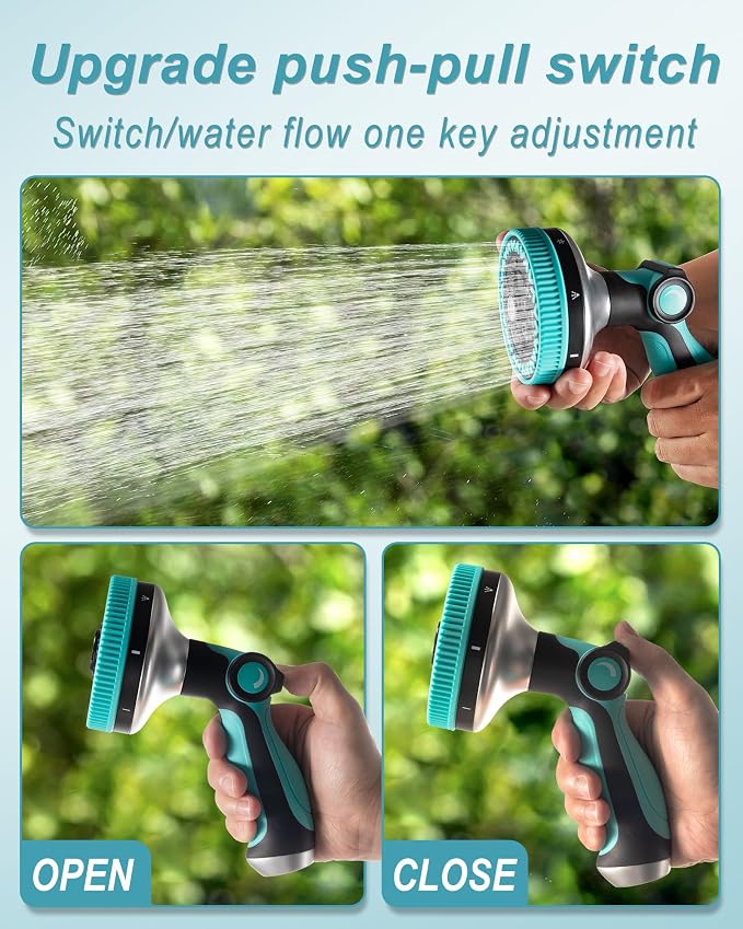 Water Hose Nozzle, Heavy Duty Water Hose Sprayer with 3.5" Ultra-Wide Spray, 8 Adjustable Modes - Ergonomic Thumb Control, Anti-Slip Grip for Watering, Car Washing, Pets, Garden