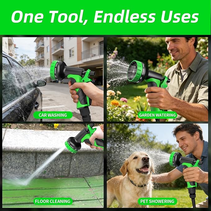 Besiter Garden Hose Nozzle with 10 Spray Patterns : 2 Pack High Pressure Water Sprayer for Car Washing, Pet Bathing & Lawn Care with Lock Feature & Comfort Grip – Fits All 3/4" Standard Hoses Thread