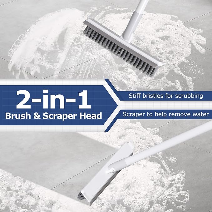 IVYROLL Grout Brush with Long Handle, Floor Cleaning Scrubber with Stiff Bristles for Tile Line, Shower, Crevice, Bathroom, Kitchen and Hard-to-Reach Corners