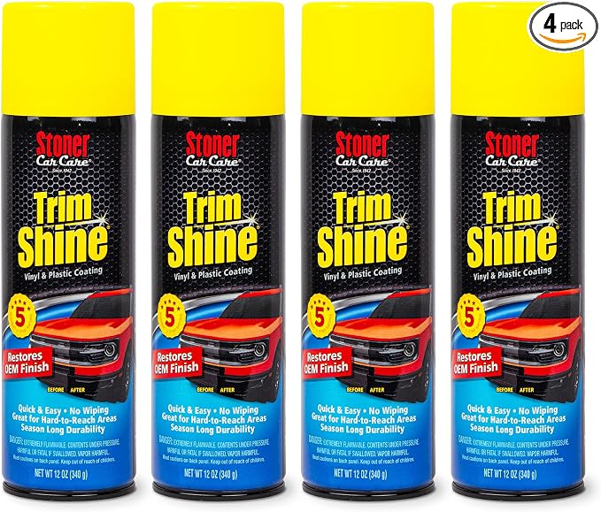 Stoner Car Care 91034-4PK Trim Shine – Black Trim and Plastic Restorer for Cars – Vinyl and Plastic Trim Protectant Coating for Interior and Exterior Use – Fast-Drying No Sling – 12 oz (Pack of 4)