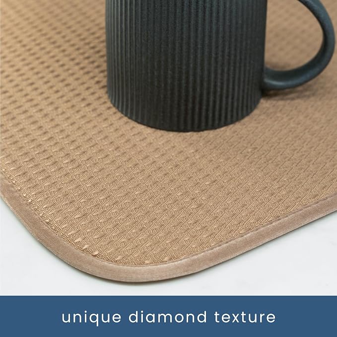 S&T INC. Dish Drying Mat, 18" x 24", XL, Diamond Texture, Tan | Absorbent Microfiber, Extra Large Kitchen Counter Mat for Dishes, Utensils, Pots and Pans, Machine Washable