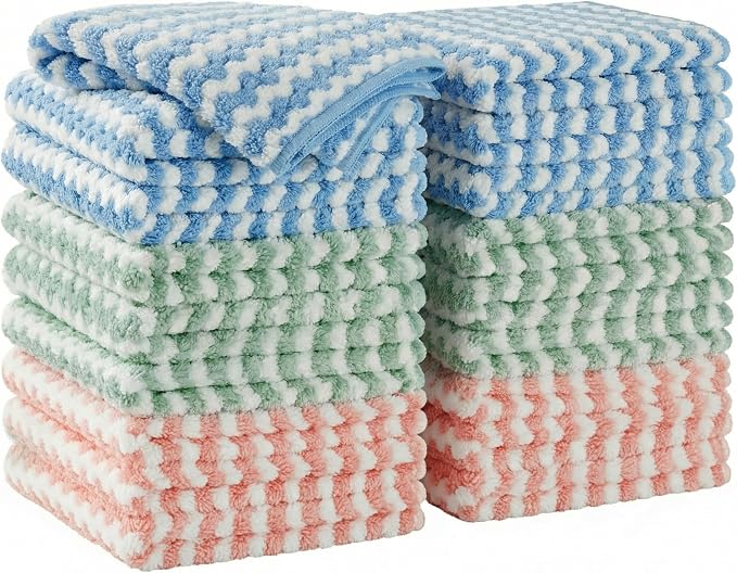 JOYMOOP 18 Pack Microfiber Cleaning Cloth, Kitchen Towels for Dish Drying Washing, Absorbent Streak Free Lint Free Rags for Cleaning, Reusable and Washable Towels - 10" x 10"