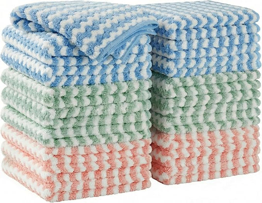 JOYMOOP 18 Pack Microfiber Cleaning Cloth, Kitchen Towels for Dish Drying Washing, Absorbent Streak Free Lint Free Rags for Cleaning, Reusable and Washable Towels - 10" x 10"