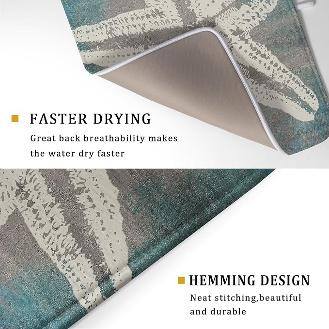 Giwawa Vintage Starfish Dish Drying Mat Coastal Beachy Nautical Drainer Rack Mat 18"x24" Absorbent Washable Dish Dry Pad for Kitchen Counter Sink