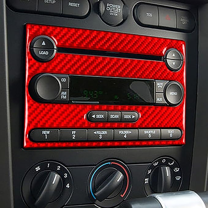 Red Real Carbon Fiber Trim for Ford Mustang Accessories | for GT Shelby 2005 2006 2007 2008 2009 Radio Dash Panel Frame Interior Thick Overlay Decal