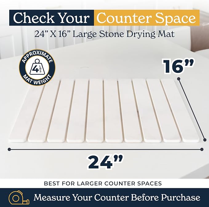 Oleex 3-Pack Stone Dish Drying Mat Set Includes 1 Large 24”x16” & 2 Small 4”x9” for Kitchen Counter-Collapsible Diatomaceous Earth Pad Absorbs Water & Dries Dishes Fast, Non-slip, Odor-Resistant Mats