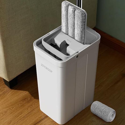 JOYMOOP Flat Mop System, Microfiber Mop and Bucket Set, Black, Hands-Free Self-Cleaning Mop for Household & Commercial Floor Cleaning, Suitable for Hardwood, Tile, Laminate and Vinyl Floors