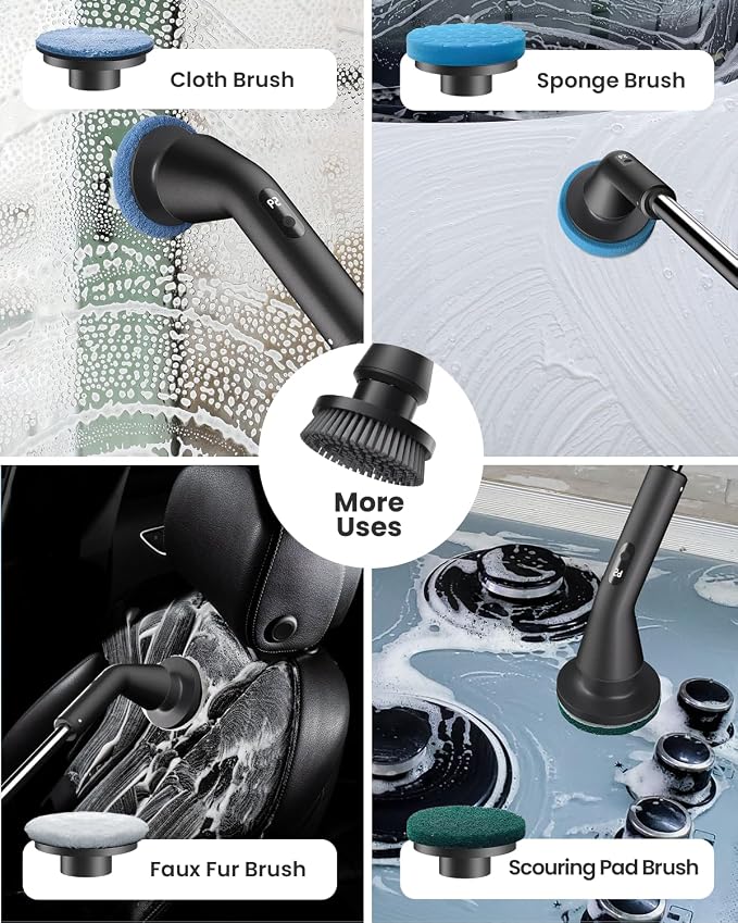 Leebein Electric Spin Scrubber, 2026 Upgraded Cordless Cleaning Brush Bathroom Scrubber, IPX7 Waterproof Electric Scrubber with 7 Brush Heads, Extendable Long Handle Power Scrubber for Bathtub Floor