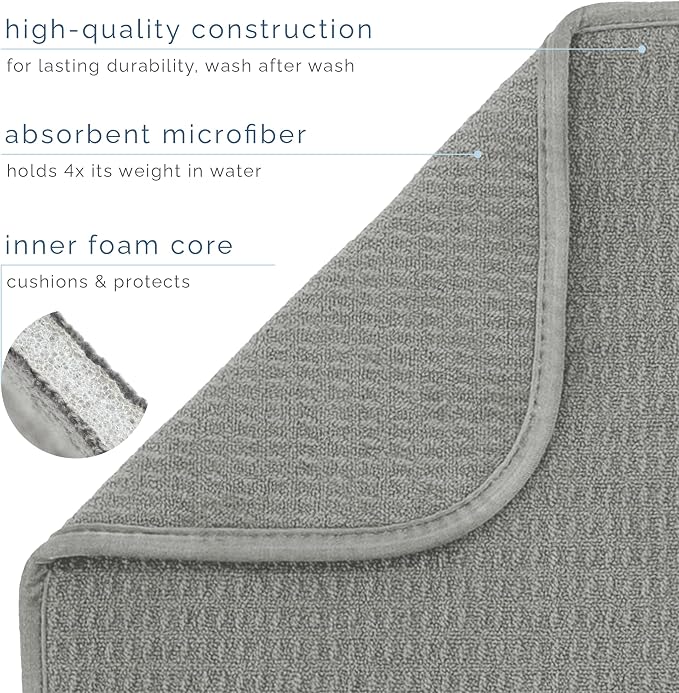 S&T INC. Dish Drying Mat, 16” x 18”, Absorbent Microfiber Kitchen Counter Mat, Dish Drying Pad for Dishes, Utensils, Pots and Pans, Large, Grey