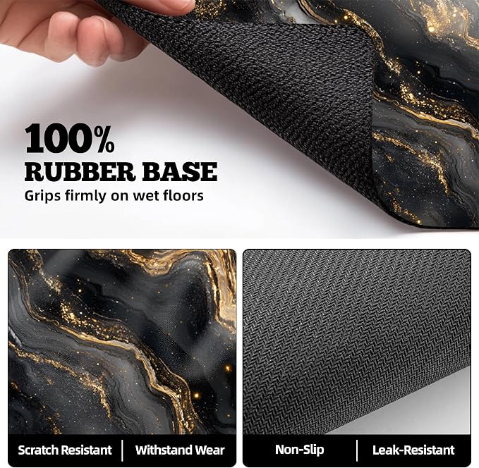 Dish Drying Mat Large Coffee Mat Absorbent Drying Mat for Kitchen Counter Coffee Bar Accessories 32"x 17", Black Gold Marble