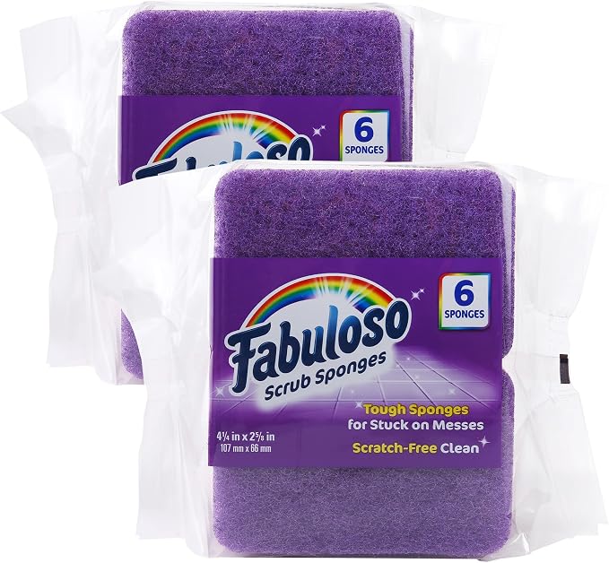 Fabuloso Scratch-Free Kitchen Dish Sponges Purple Cellulose Scrubber Sponge Scouring Pad Dishes Pots Pans Counters and Sinks Tough on Messes 4.25 x 2.75 x 1.25 in 6 Count 2 Pack Kitchen Cleaning