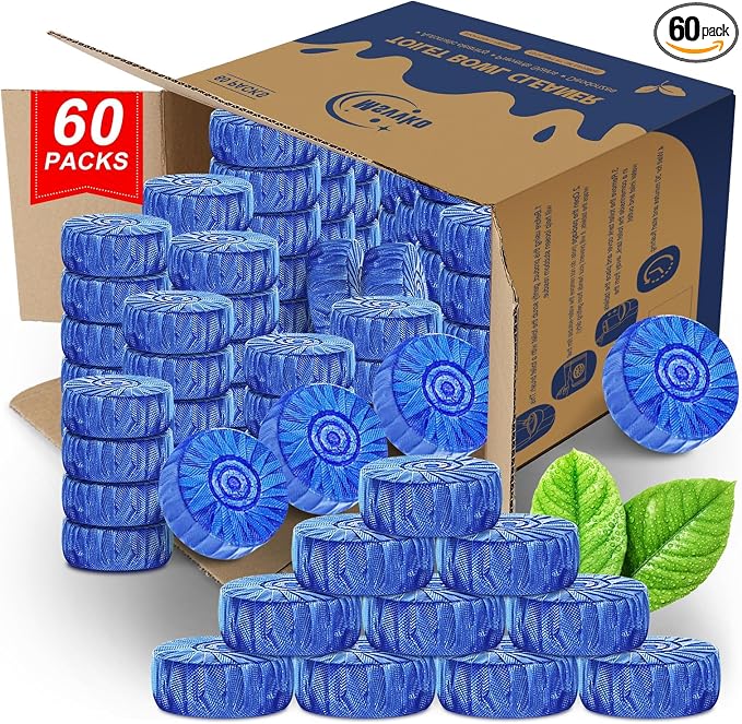 Msvvko Toilet Bowl Cleaner Tablets 60 Pack Blue Drops Tank Cleaner Septic-Safe for Daily Maintenance