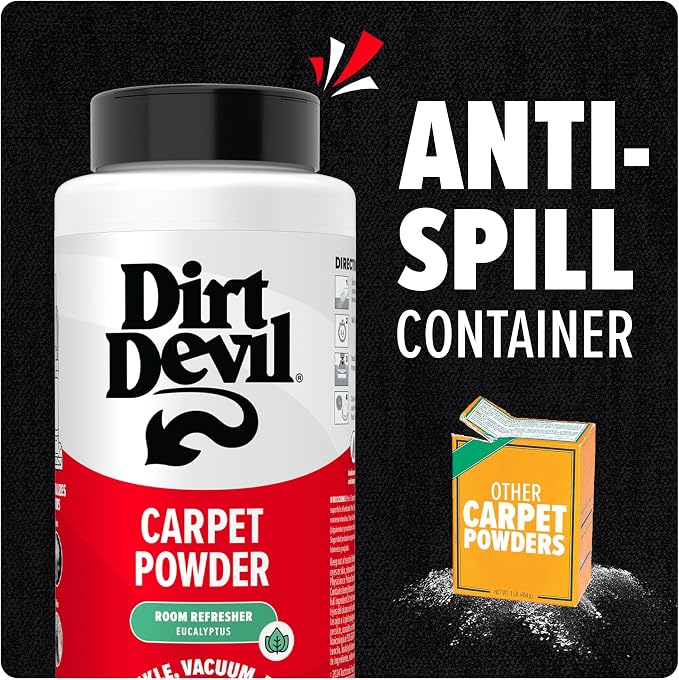 Dirt Devil Carpet Powder, 32 oz, Room Refresher and Odor Eliminator | Eucalyptus Scent, Vacuum Cleaner Safe, For Use on Carpets, Rugs, Upholstery and More, Carpet Freshener Powder for Home Use