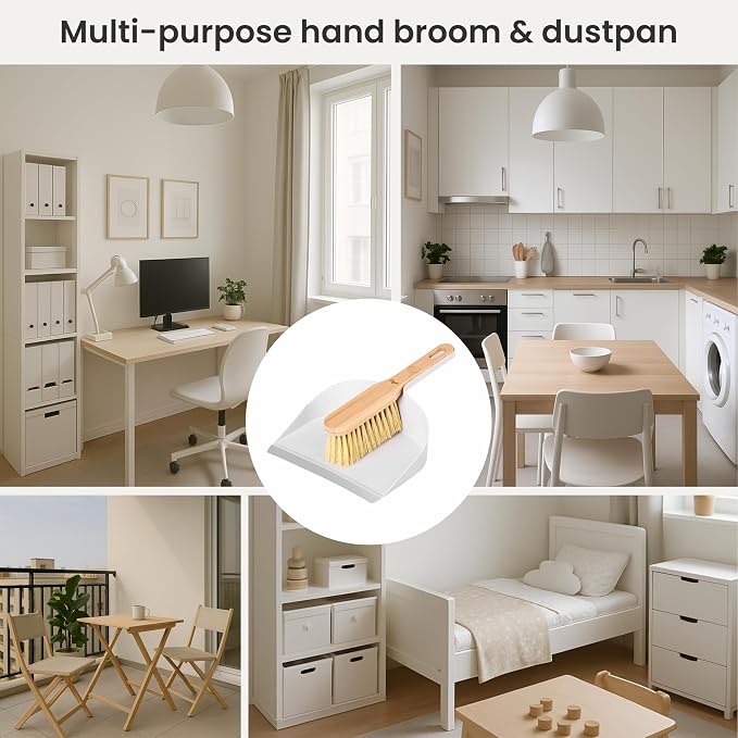 Vigar Zeroline Mini Bamboo Broom with Dustpan Combo Set, Gray | Small Dust Pan and Brush Set, For Dust, Pet Hair, Car and Crumbs, House and Kitchen Cleaning, Bamboo Broom