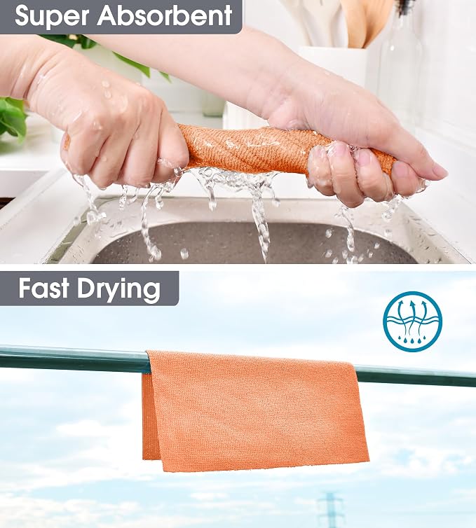 KitchLife Microfiber Cleaning Cloth Roll - Tear-Away Reusable Microfiber Paper Towels, Lint-Free, Washable, 20 Sheets for Kitchen, Car, Dishes, and Sensitive Surfaces (Coral)