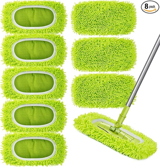 Unoutur Reusable Dry Sweeping Cloths Microfiber Wet Mop Pads Compatible with Swiffer Sweeper Mop Replacement Sweeping Mopping pad Refills for Hardwood Surface Floor Cleaning (8PCS)