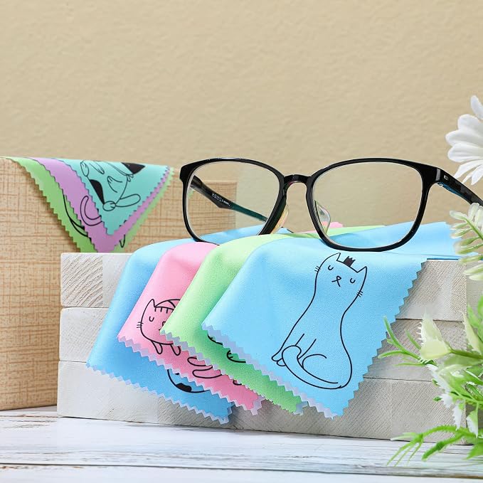 Sinmoe 20 Pcs Microfiber Cleaning Cloth Cute Kitty Cat Design Microfiber Cloth Gift Soft Multicolor Glasses Cleaner for Eyeglasses Camera Lens Cell Phone Screens Glasses, 6 x 6 Inches