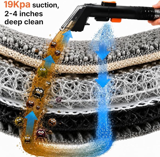 Steam Carpet Cleaner & Upholstery Machine – 19KPa Powerful Suction, Portable Spot Cleaner for Rugs, Sofa, Car Interior, Pet Odors, with Heated Water & Accessories