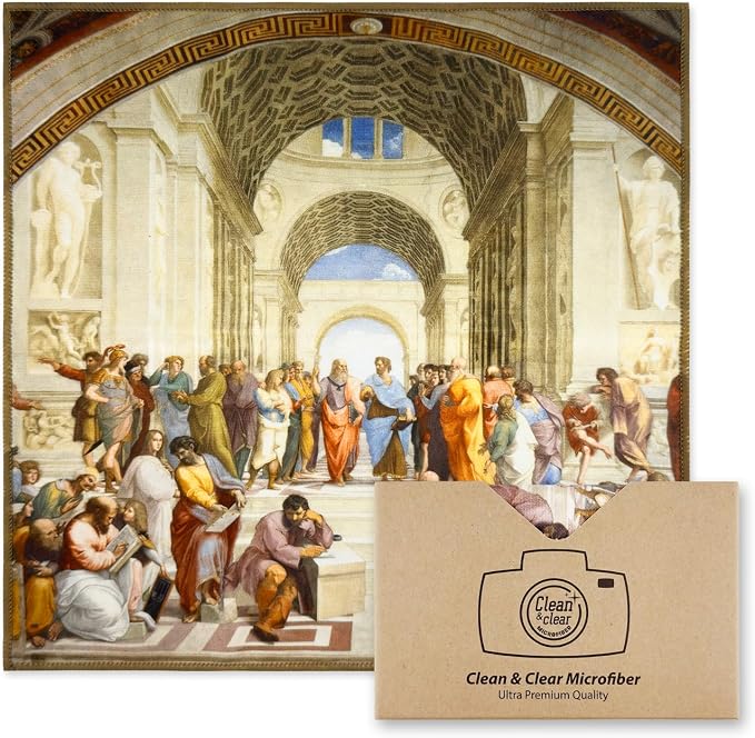 Large Microfiber Cleaning Cloths [5 Pack] – Classic Art “School of Athens” Design, Premium Lens Cleaning Cloth for Cameras, Glasses, Screens & Electronics