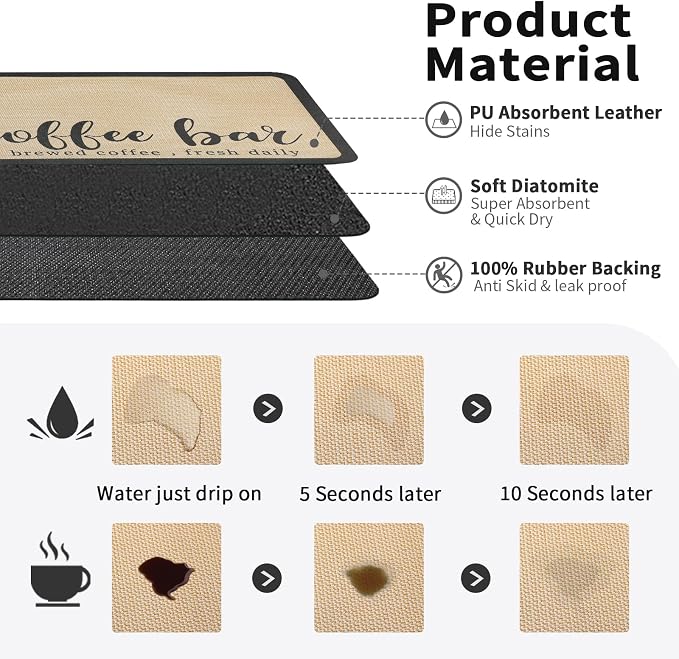 HotLive Coffee Mat - Absorbent Hide Stain Rubber Backed Dish Drying Mat for Kitchen Counter - Bar Mats for Countertops Accessories Fit Under Coffee Maker Espresso Machine