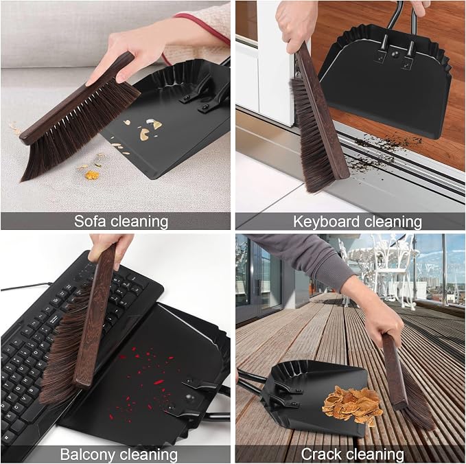 Heavy-Duty Metal Dust Pan-10”Wide Handheld Angled Dustpan with Grip Handle | Stainless Steel Dust Pan with Handle,Precision Edge for Small Debris,Black Hanging Dustpan for Home,Fireplace Ash,Wood Stove
