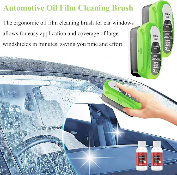 2026 Upgrade Clear Vision Windshield Cleaner with Car Window Cleaner,Automotive Oil Film Cleaning Brush for Car Windows,Clear Vision Glass Cleaner Tool for All Glass Surfaces,Reusable & Streak-Free